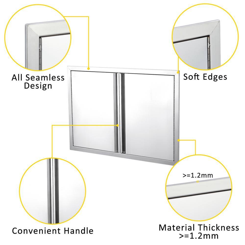 36" x 24" Silver Stainless Steel Double Door Outdoor Kitchen Cabinet