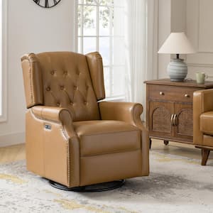 Felix Camel 30 in. W Genuine Leather Swivel Rocker Power Recliner with USB Ports