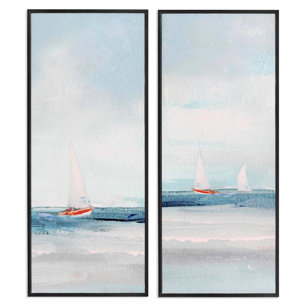 Sailboats near Shoreline by Sally Swatland 2 Pieces Black Framed Coastal Giclee Art Print 24 in. x 10 in. price history on PriceWatchPro