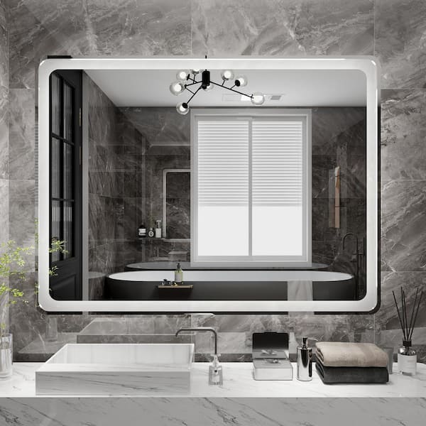 Unbranded 40 in. W x 30 in. H Rectangular Frameless Wall-Mounted LED Bathroom Vanity Mirror in Silver