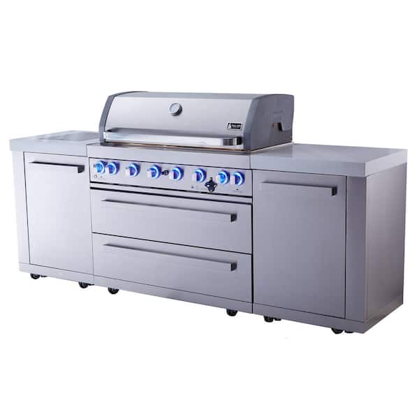 Deluxe Series 4 or 6 Burner Modular Outdoor Kitchen Propane Left And Right Cabinets for Grill Island in Stainless Steel