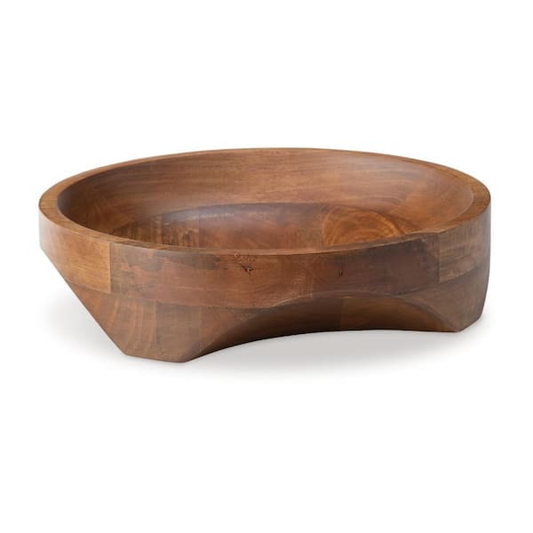 Brown Wood Decorative Bowl with Food Safe and Carved Pattern at the Bottom