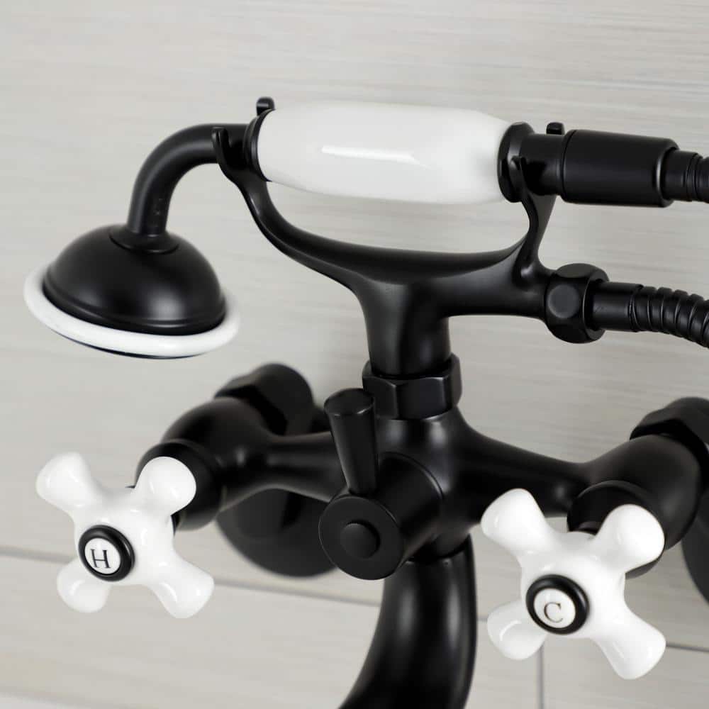 Matte Black Brass Wall Mount Clawfoot Tub Faucet with Hand Shower