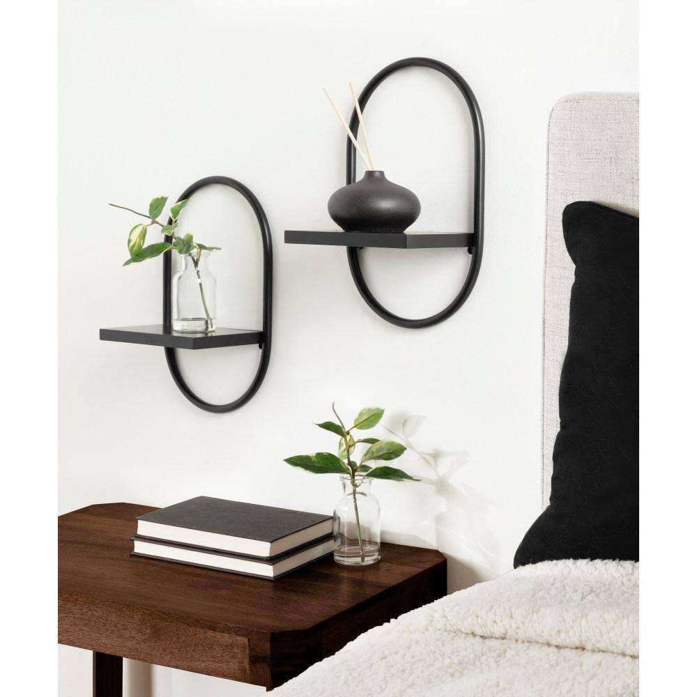 Black Wood and Metal Floating Wall Shelf Set