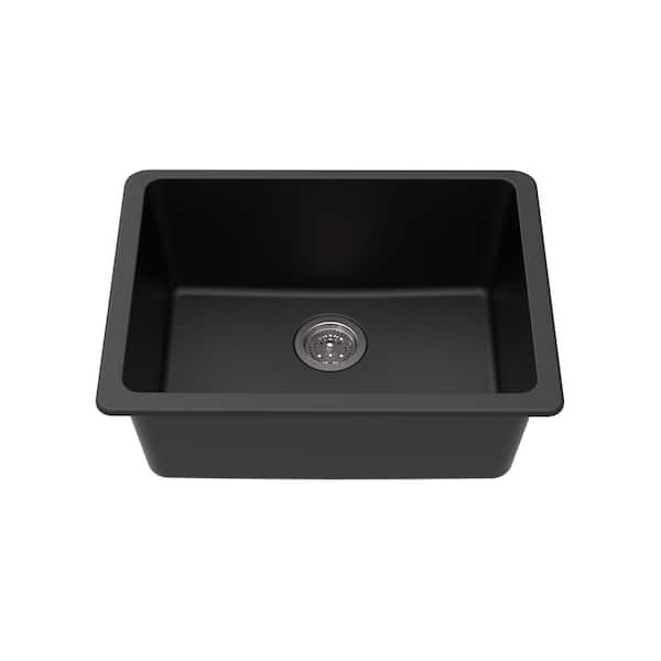Winpro Undermount Granite Composite 25 in. L x 18-1/2 in. L x 9-1/2 in. Single Bowl Kitchen Sink in Black