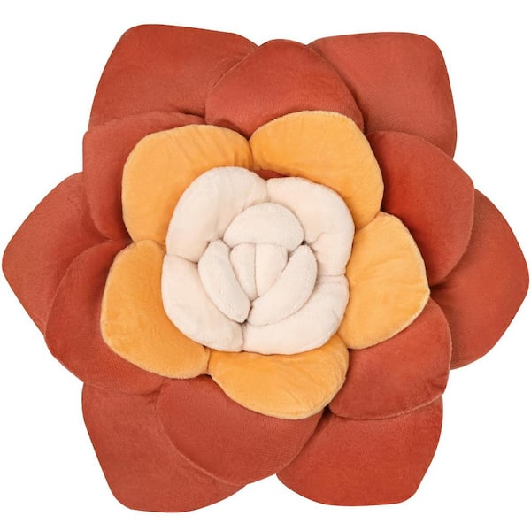 Angel Sar 13.8 in. x 13.8 in. Flower Succulent Throw Pillow, Soft Plush Decorative Pillow for Bedroom (Multicolour-terracotta)