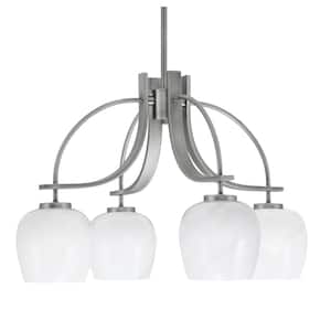 Olympia 15.5 in. 4-Light Graphite Downlight Chandelier White Marble Glass Shade