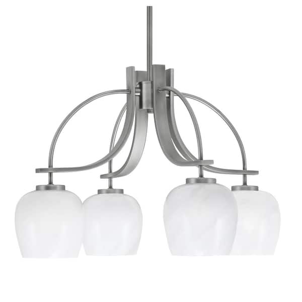 Unbranded Olympia 15.5 in. 4-Light Graphite Downlight Chandelier White Marble Glass Shade