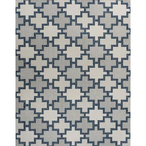 Cyrus Modern Geometric Tile Pattern Navy/Cream 3 ft. x 5 ft. Indoor/Outdoor Area Rug