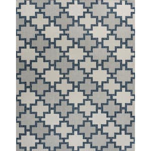 Cyrus Modern Geometric Tile Pattern Navy/Cream 5 ft. x 8 ft. Indoor/Outdoor Area Rug