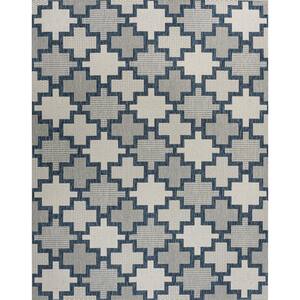 Cyrus Modern Geometric Tile Pattern Navy/Cream 8 ft. x 10 ft. Indoor/Outdoor Area Rug