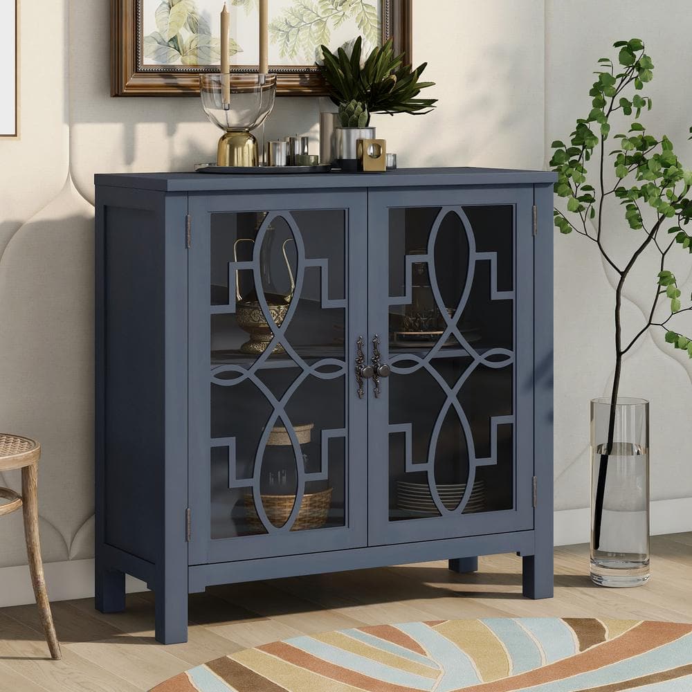 GODEER Navy Blue Accent Buffet Sideboard Storage with Doors and