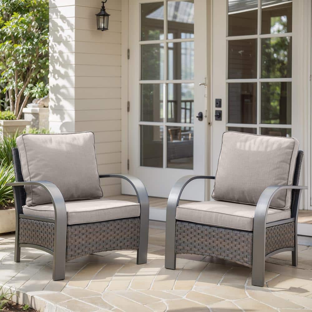 SteelCurve Porch Brown Wicker Outdoor Lounge Chair with Beige Cushions and Curved Metal Armrest (2-Pack) price history on PriceWatchPro