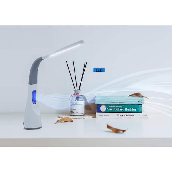 Oxford Adjustable LED 26" White Desk Lamp with Bladeless Fan and USB Charger