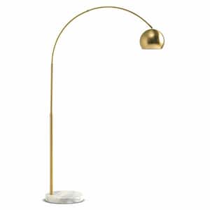Olivia 75 in. Antique Brass Industrial 1-Light Adjustable LED Floor Lamp with Brass Metal Bowl Shade