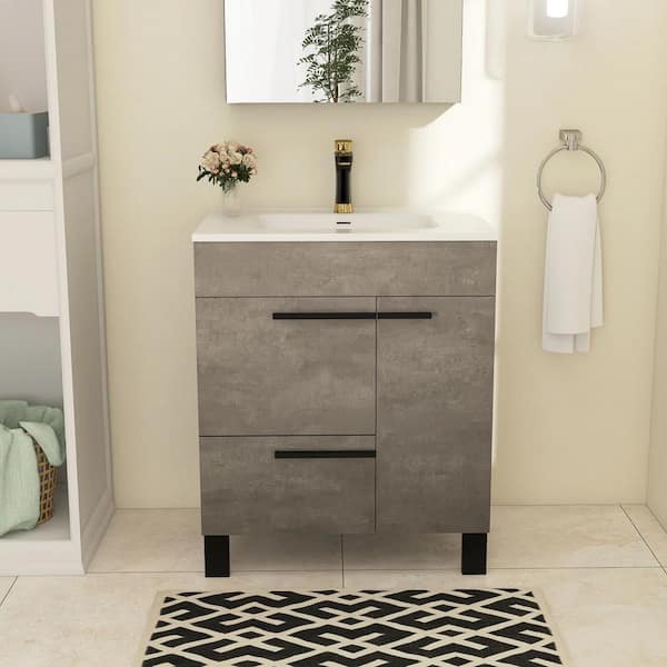 Boosicavelly 28 in. W x 18 in. D x 34 in. H Freestanding Bath Vanity in Concrete Grey with White Ceramic Top
