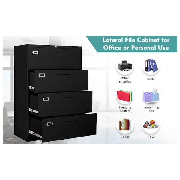 3 Drawer Lateral Cabinet Black Metal Cabinet Storage Filing Legal Letter  File Folders 15.7D x 35.4W x 40.5H