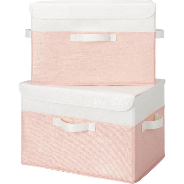 Unbranded Pink 15.8 in. x 10 in. Linen Decorative Basket Set of 2