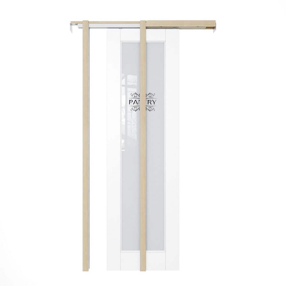 18 in. x 80 in. 1-Lite Frosted Glass White Primed Wood Pocket Door with Hardware (Soft Close and Pantry Sticker-B Incl) price history on PriceWatchPro