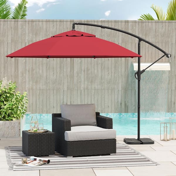 CORVUS Vera 10 ft. Steel Cantilever Hanging Canopy Patio Umbrella in Red