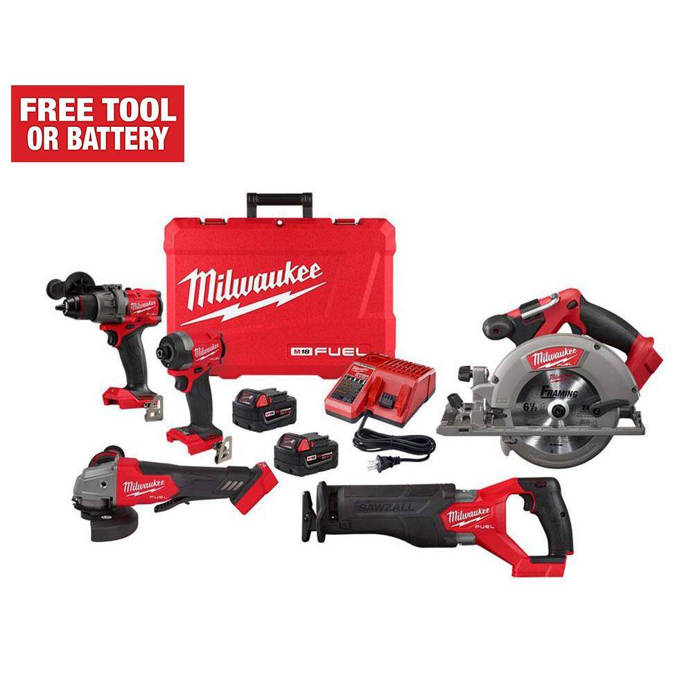 Milwaukee M18 FUEL 18-Volt Lithium Ion Brushless Cordless Combo Kit 4-Tool with 4-1/2 in./5 in. Grinder