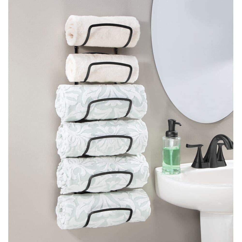 Black Steel Wall-Mounted Six-Tier Towel Rack
