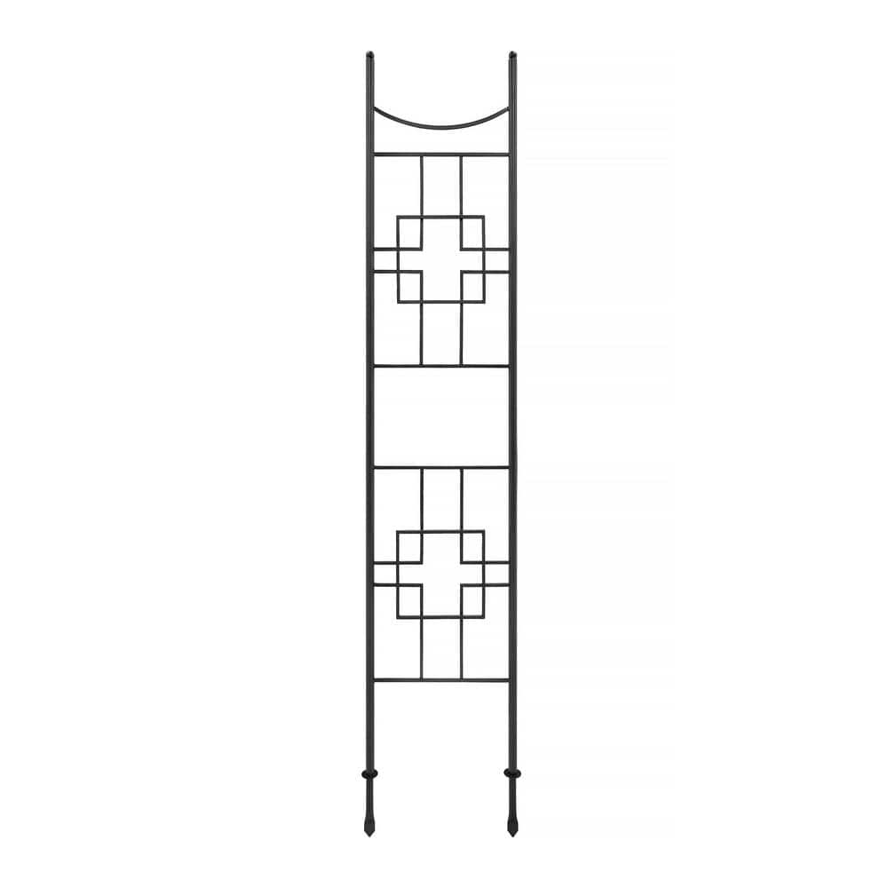 96.5" Black Wrought Iron Slim Trellis with Geometric Design