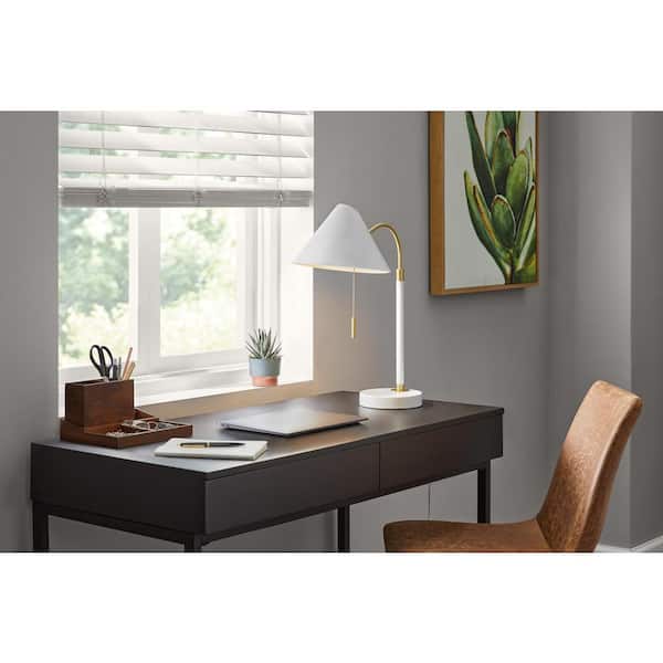 Hampton Bay Tramble 20 in. White Metal Shade Table Lamp with Pull Chain Switch
