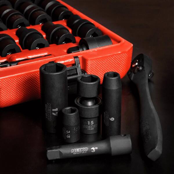 NEIKO 3/8 in. Drive SAE and Metric 6-Point Deep Impact Socket Set