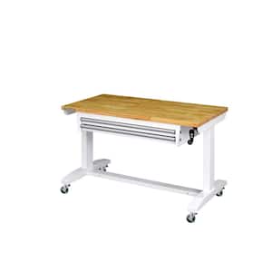 Tool Storage 46 in. W White Adjustable Height Worktable with 2-Drawers