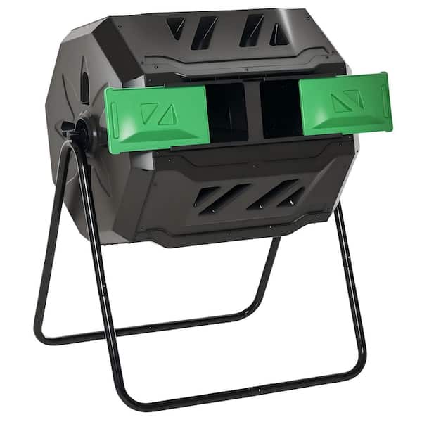 Outdoor&Garden 43 Gal. Tumbling Compost Bin 360° Dual Chamber Rotating Composter, Green