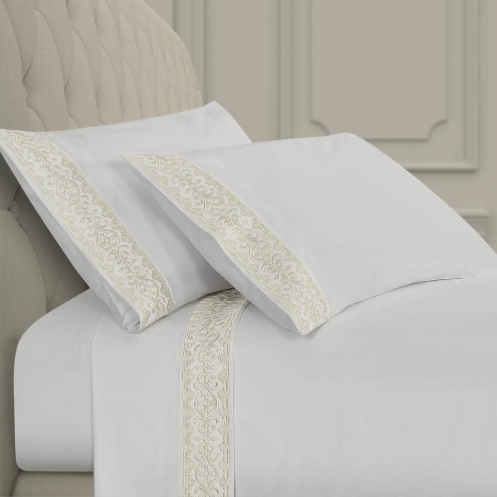 Makayla 4-Pieces Ivory Cotton California King Sheet Set