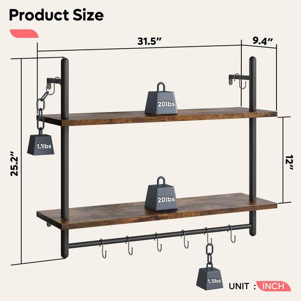 31.5 in. W x 9 in. D Kitchen Decorative Wall Shelf Towel Bar Hooks