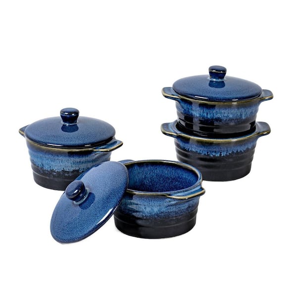 4-Piece 8 oz. Ceramic Ramekins with Lid, Mini Casserole Dish with Handles, Porcelain Small Baking Dish, Oven Safe