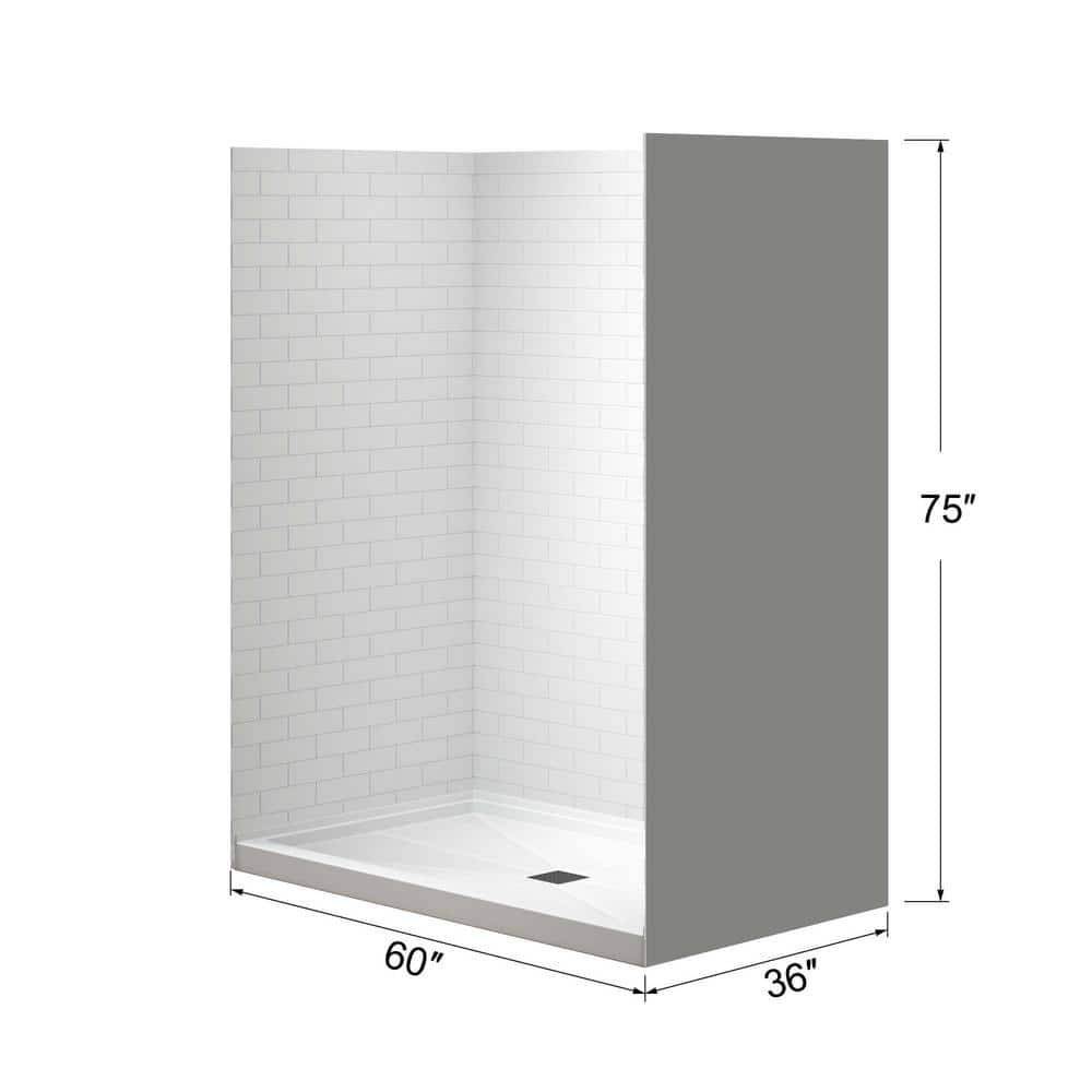 60'' White Matte Black Trim Rectangular Shower Stall Kit