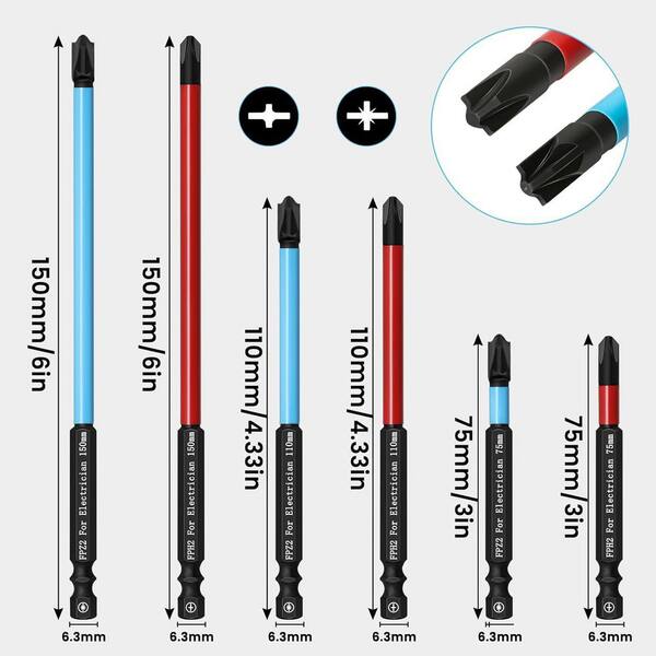 Yichuhaoxi LATTOOK 1/4 in. Shank 6 Bit Red and Blue Insulated