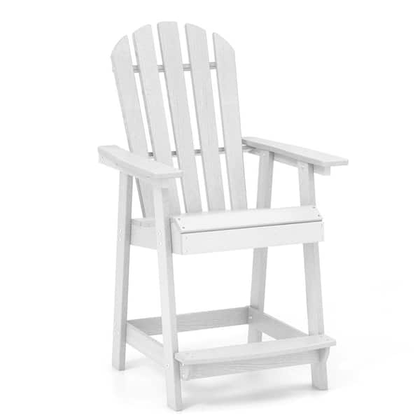 Costway Patio Tall Bar Plastic Chair with Armrest Footrest Home Outdoor Bar Stool White
