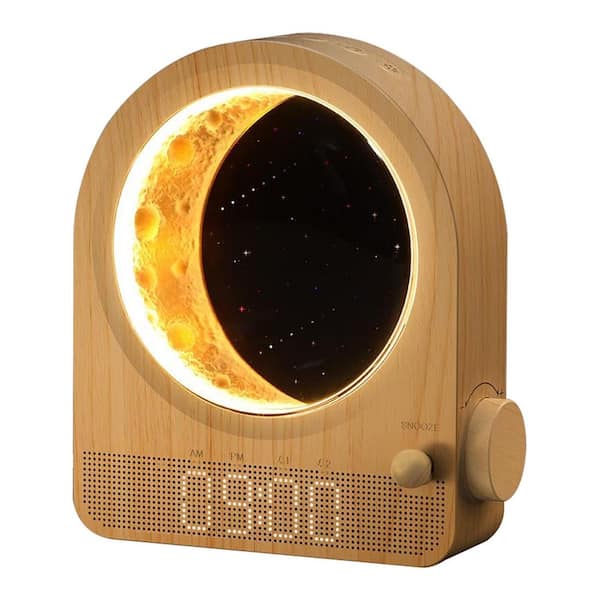 White Sunrise Alarm Clock with Wood Frame, 10 Soothing Sounds, Dual Alarms, Timer, Easy Snooze for Bedroom