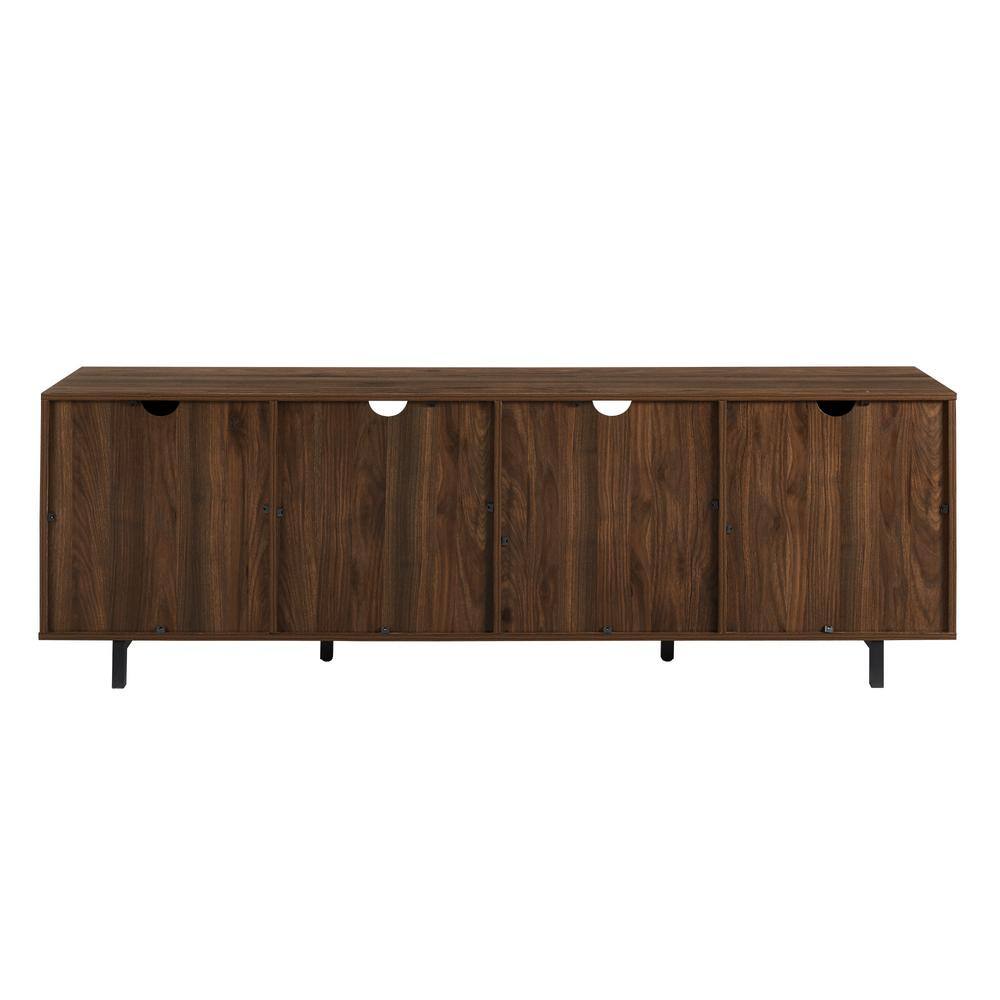 Dark Walnut Herringbone 70" TV Stand with Glass Doors