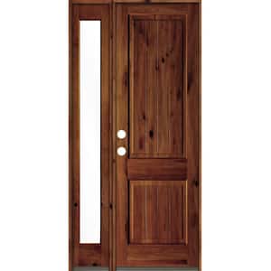 46 in. x 96 in. Rustic Knotty Alder Right-Hand/Inswing Clear Glass Red Chestnut Stain Wood Prehung Front Door w/Sidelite