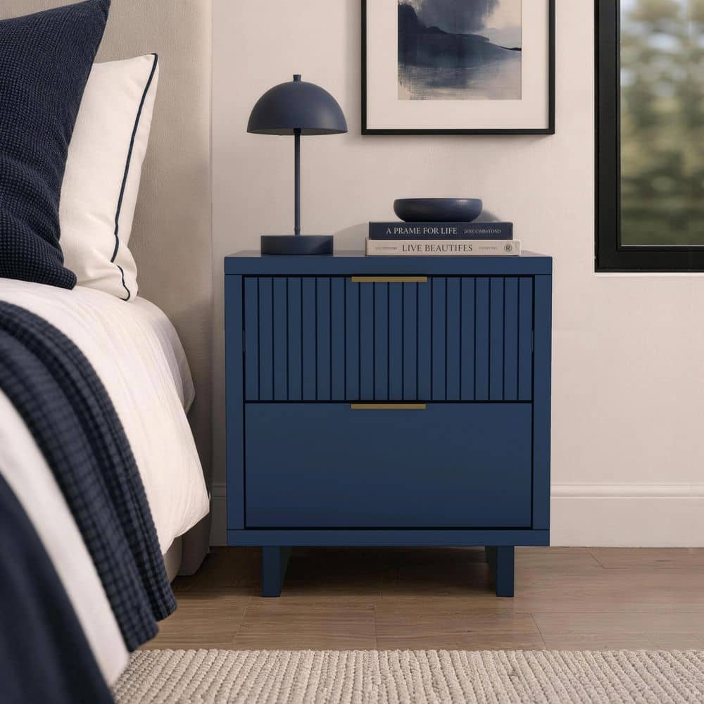 Manhattan Comfort Elara Contemporary Midnight Blue 2-Drawer 18.1