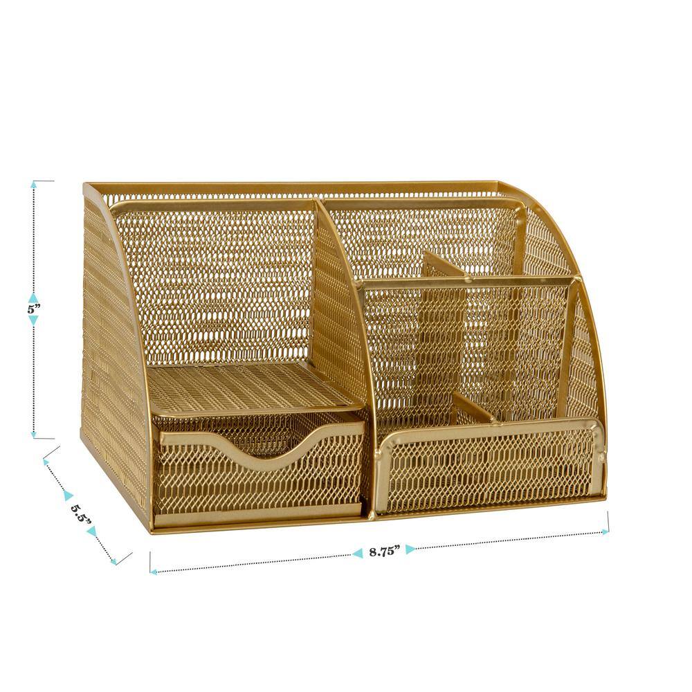 Gold Mesh Metal Small Desktop Organizer with Drawer