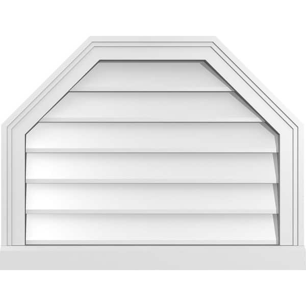 Ekena Millwork 26" x 20" Octagonal Top Surface Mount PVC Gable Vent: Non-Functional with Brickmould Sill Frame