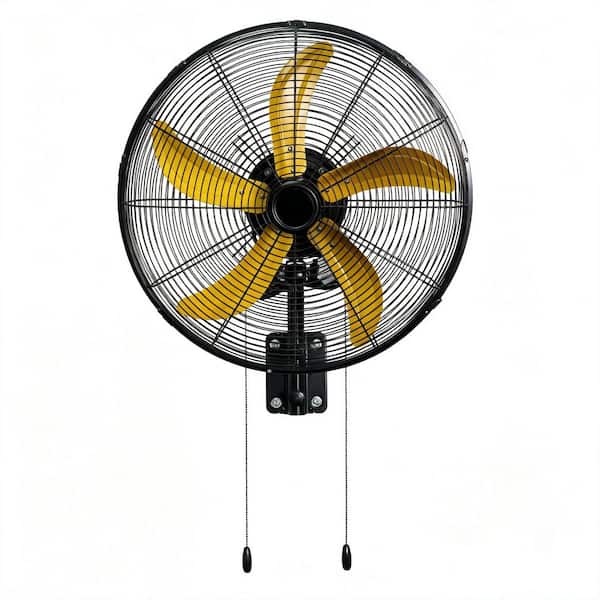 20 in. Oscillating Wall Fan, 4800 CFM High Velocity Industrial Mounted Wall Heavy-Duty Fans in Yellow with 3 Speeds