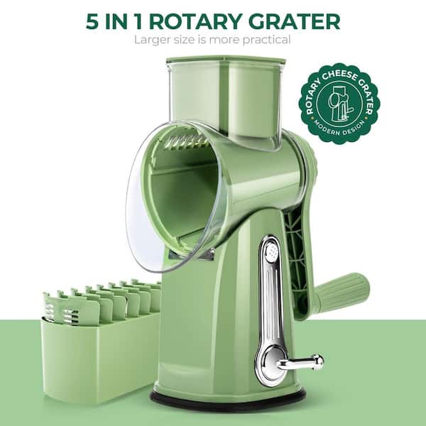 JFVKAF Retro Green Rotary Cheese Grater with Handle and 5 Blades
