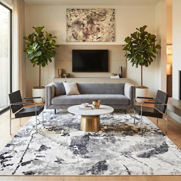 Clifton 8 x 10 Ivory Abstract Pattern Area Rug for High Traffic Living Room Dining Room Bedroom