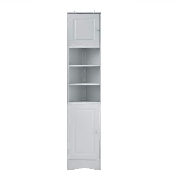 15 in. W x 9 in. D x 67 in. H Gray MDF Linen Cabinet w/2-Doors and Adjustable Shelves in Gray