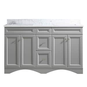 60 in. W x 22 in. D Bath Vanity in Gray with Carrara Marble Vanity Top in White with White Basin