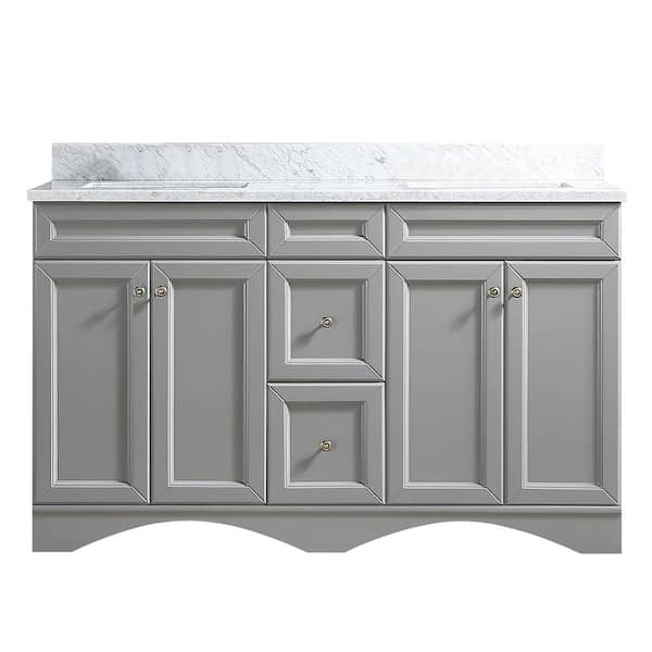 PROOX 60 in. W x 22 in. D Bath Vanity in Gray with Carrara Marble Vanity Top in White with White Basin