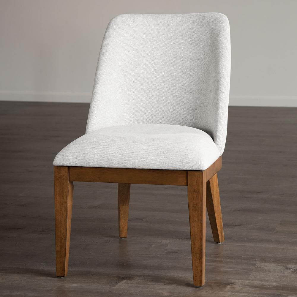White Upholstered Solid Wood Low Side Chair Set